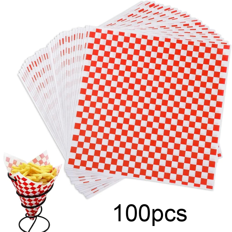 Checkerboard Pattern Oil-Proof Sandwich Wrapping Paper (100 Sheets)