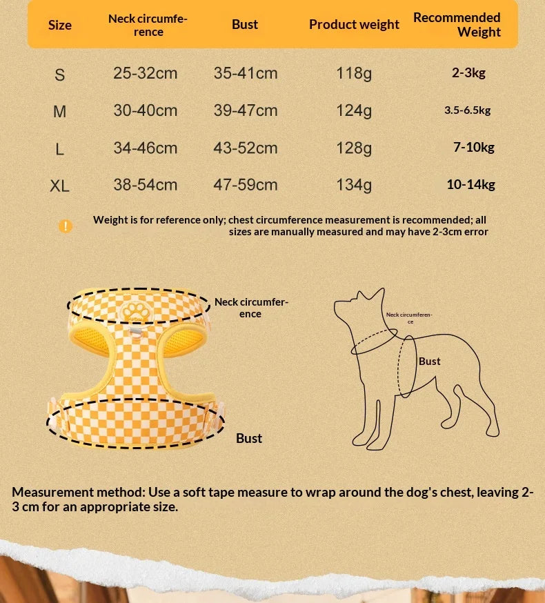 Checkered Nylon Dog Harness for Small Dogs with Leash