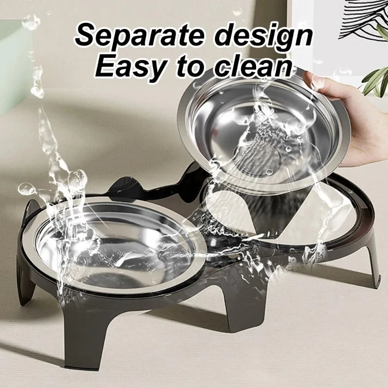 Stainless Steel Anti-Tip Cat & Dog Bowl with Double Compartments
