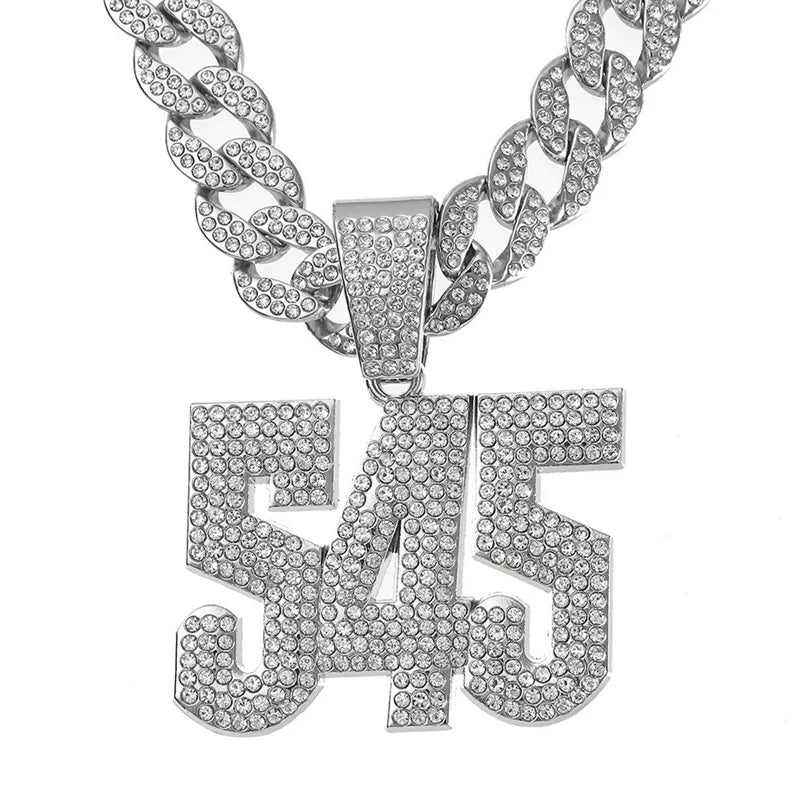 Silver iced out letter and animal pendant Cuban link chain necklace