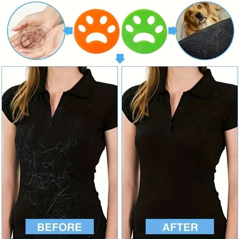 Before and after comparison showing reusable lint rollers for pet hair and laundry on a black shirt.