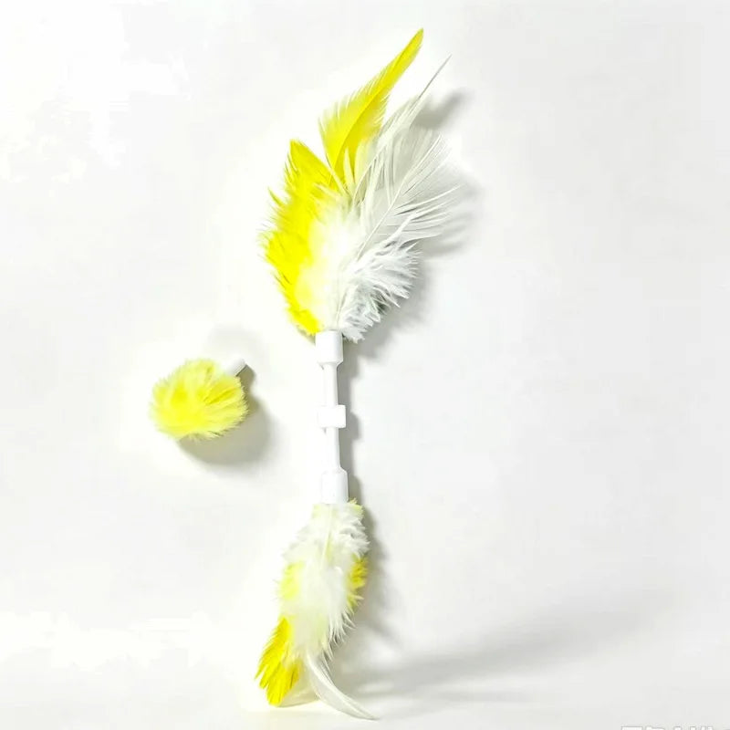 Yellow and white feather toy featuring a rechargeable interactive whack-a-mole design.