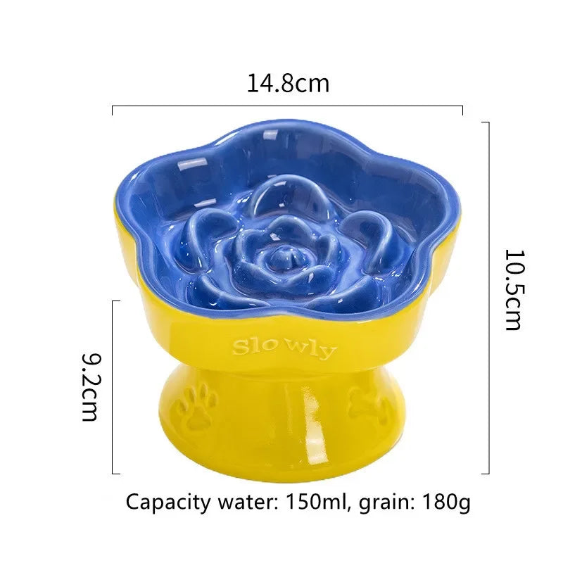 Elevated Ceramic Slow Feeder Bowl for Cats and Small Dogs