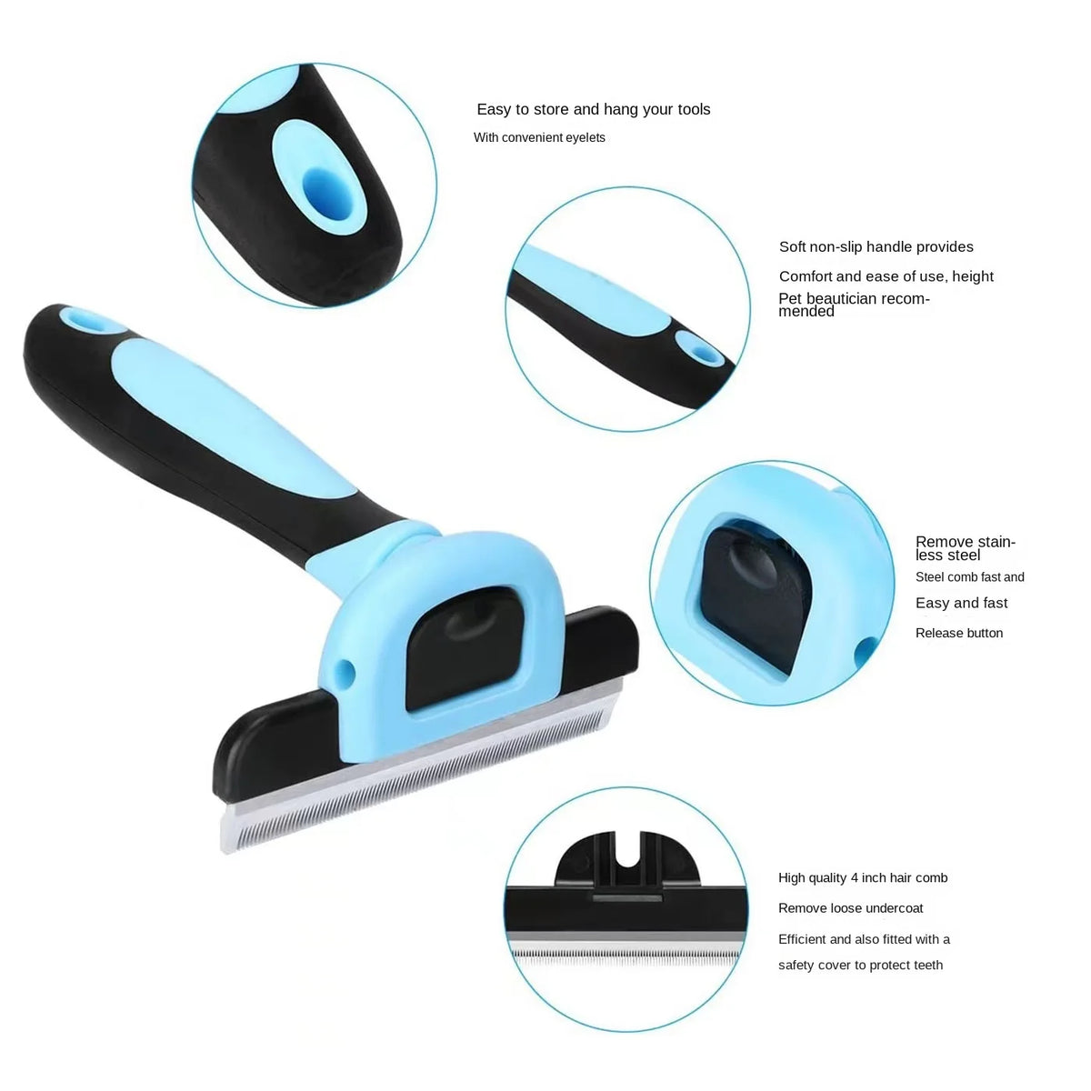 Detachable Pet Hair Grooming Comb with Replaceable Heads