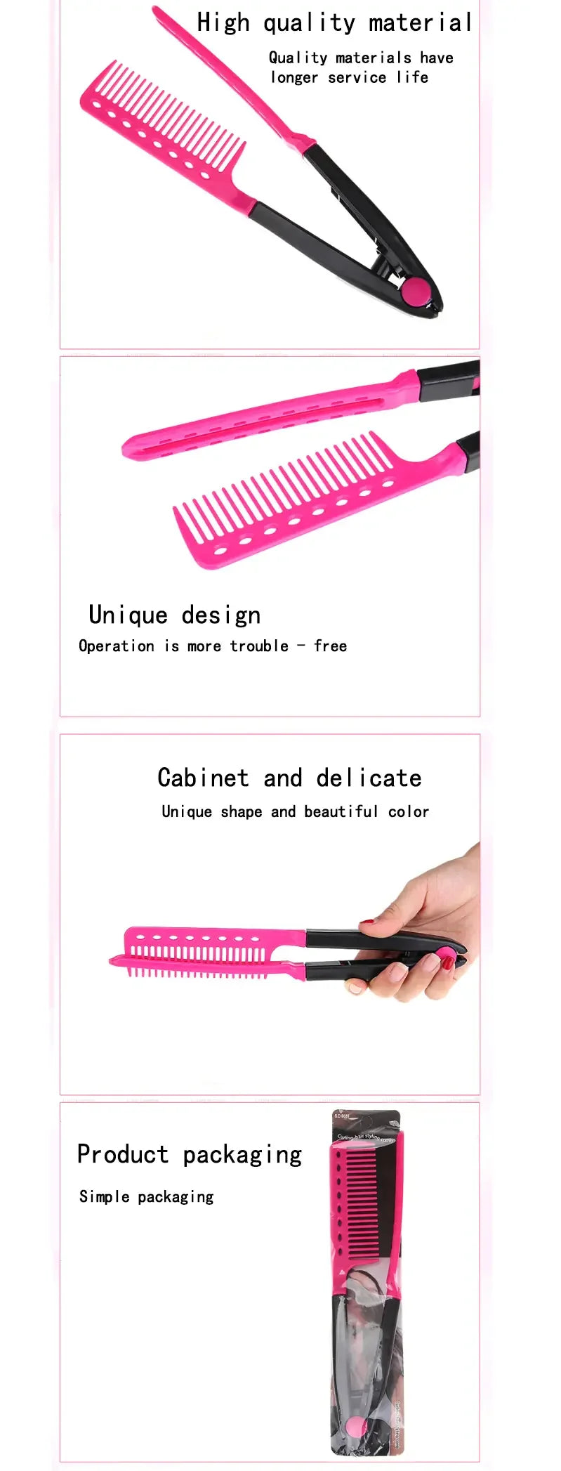 Folding V-Shaped Detangling Comb for Hair Styling