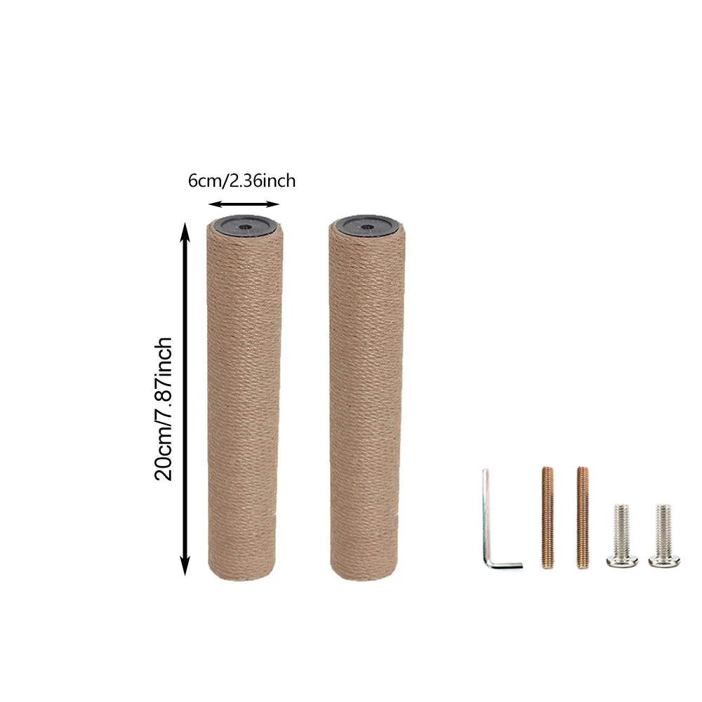 Two rolls of replacement sisal scratch posts for cat trees and climbing frames, measuring 6cm in diameter and 20cm in length.