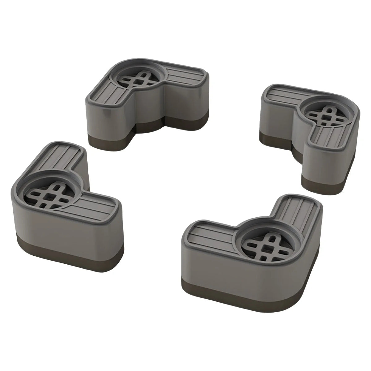 Four gray anti-slip washing machine vibration pads shown from various angles.