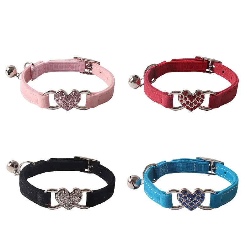 Samt-Herz-Anhänger Katzenhalsband mit Glocke