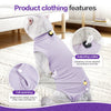 A light purple professional cat recovery suit for a cat, showing features like an adjusting collar and tail opening.