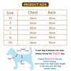 Size chart showing dimensions for a dog jacket, with measurements listed for Chest and Back in centimeters.