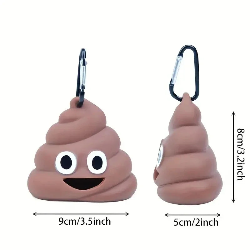 A portable silicone dog waste bag dispenser in a brown, squishy, cone-shaped design.
