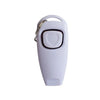A white 2-in-1 dog training clicker and whistle attached to a key ring.
