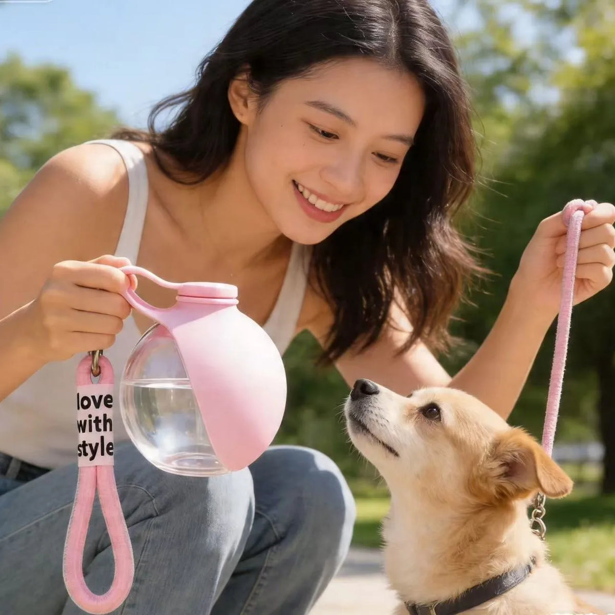 Portable 2-in-1 Pet Water Bottle with Lanyard