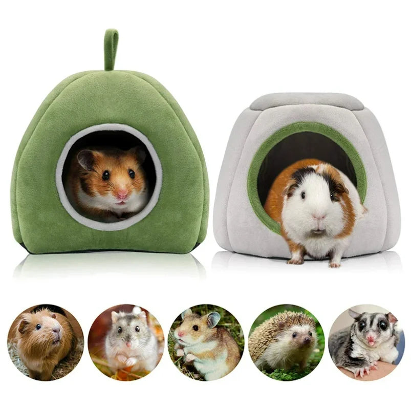 Cozy Plush Small Animal Hideout Bed with Detachable Semi-Enclosed Design