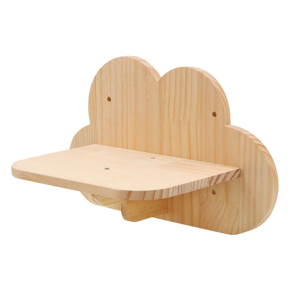 Light wood wall-mounted cat climbing frame with a hammock