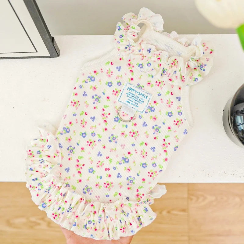 Floral Princess Pet Dress with Heart Print