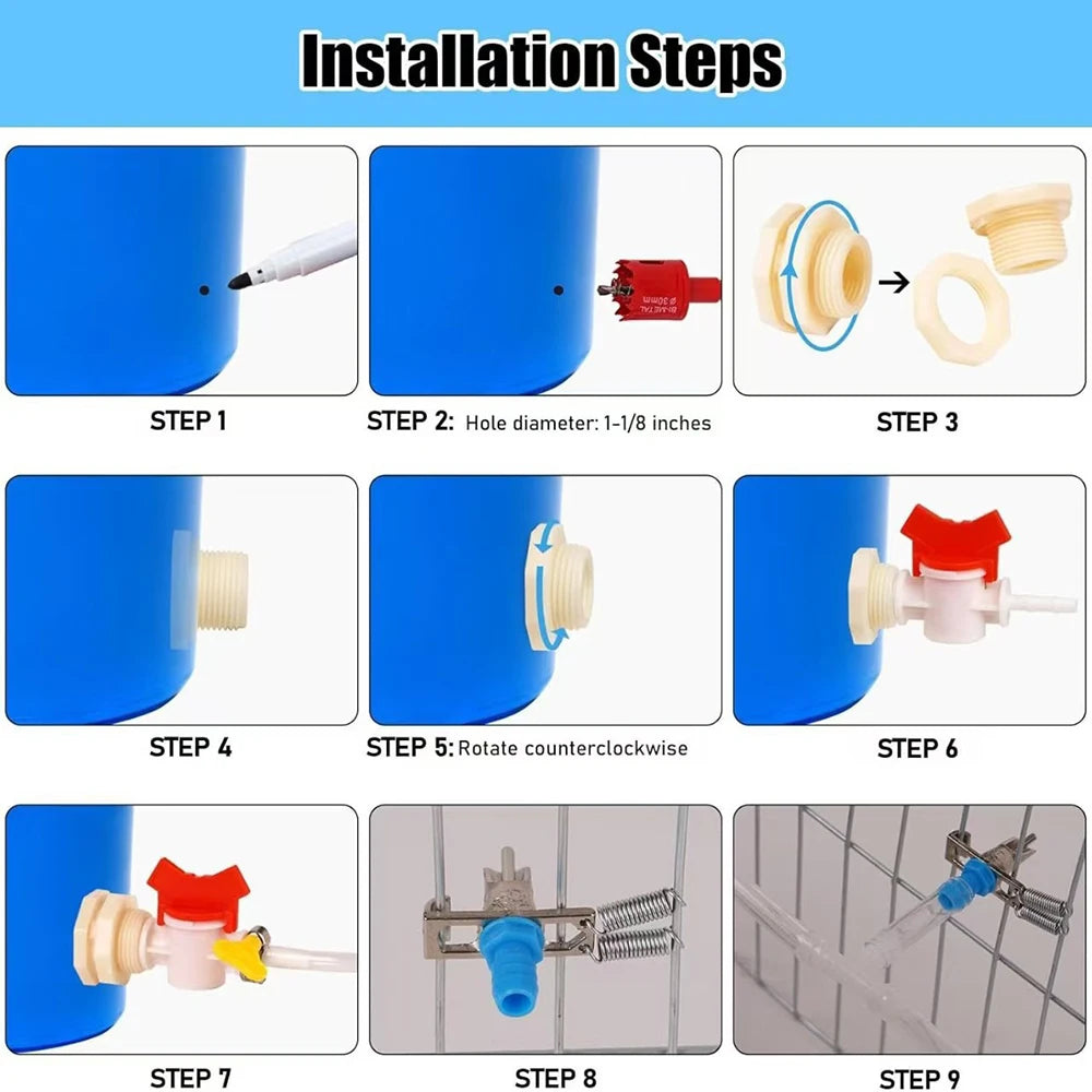 Automatic Rabbit Watering System Kit with 12 Nipple Drinkers