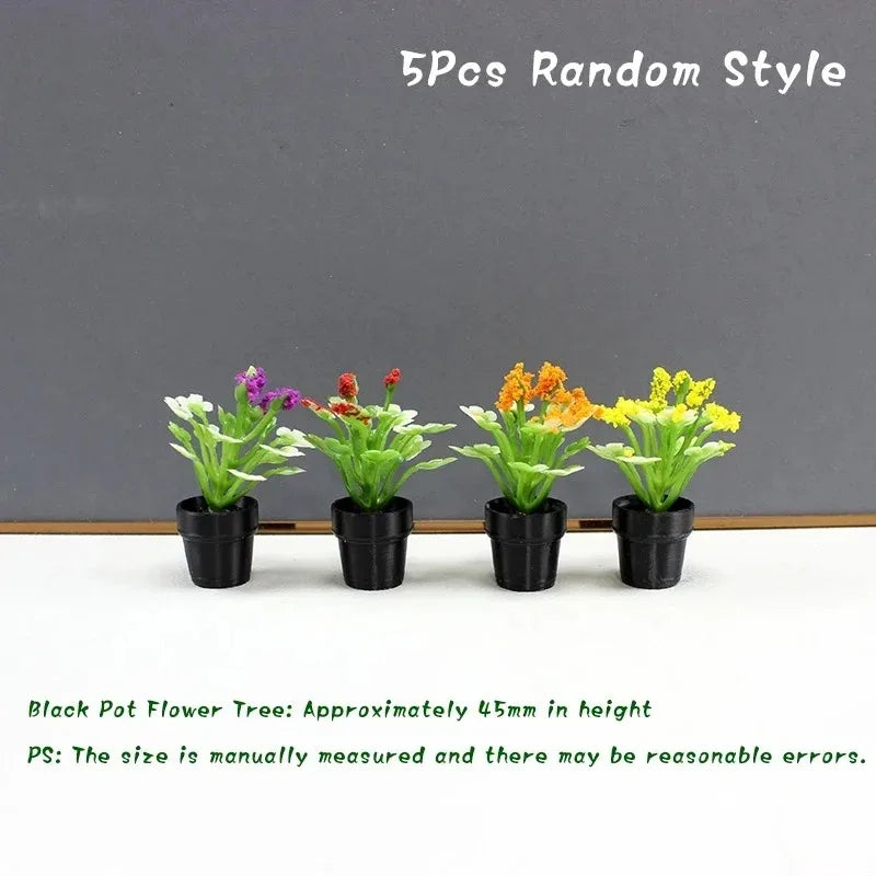 Set of 5 Miniature Potted Plants for Dollhouse Scenes