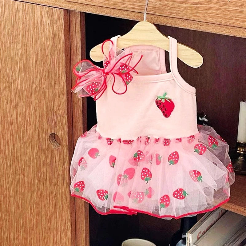 Princess Mesh Dog Dress with Bow Lace Trim