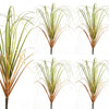 Four views of a simulated onion grass garden decoration showing various shades of green and brown foliage.