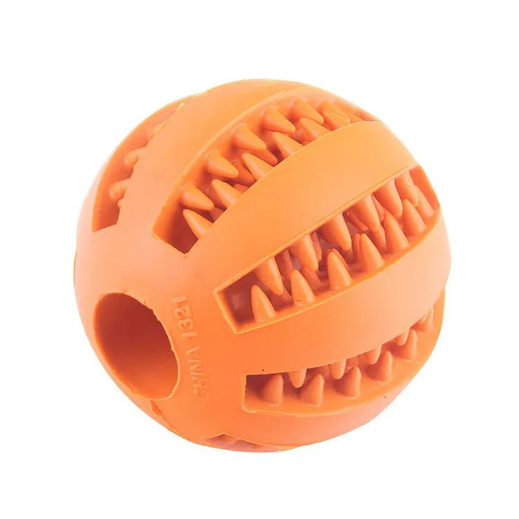 Oranger Gummiball-Kaugummi für Hunde mit Rippen und Loch