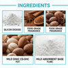 Ingredients for gentle pet ear cleaning powder including silicon dioxide, food grade fragrance, and mild absorbent base.