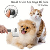 A hand is using a self-cleaning slicker brush and flea comb set on a fluffy orange and white cat.