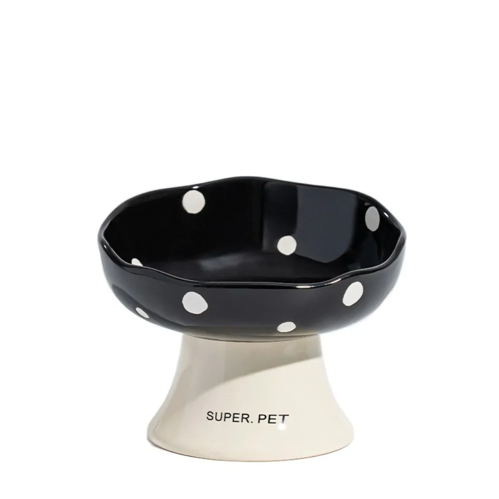 Ceramic Mushroom Cat Bowl with Raised Edge