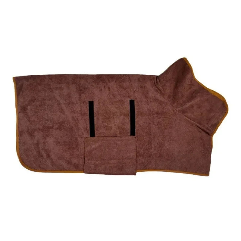 A brown quick-dry absorbent pet bathrobe for dogs and cats.