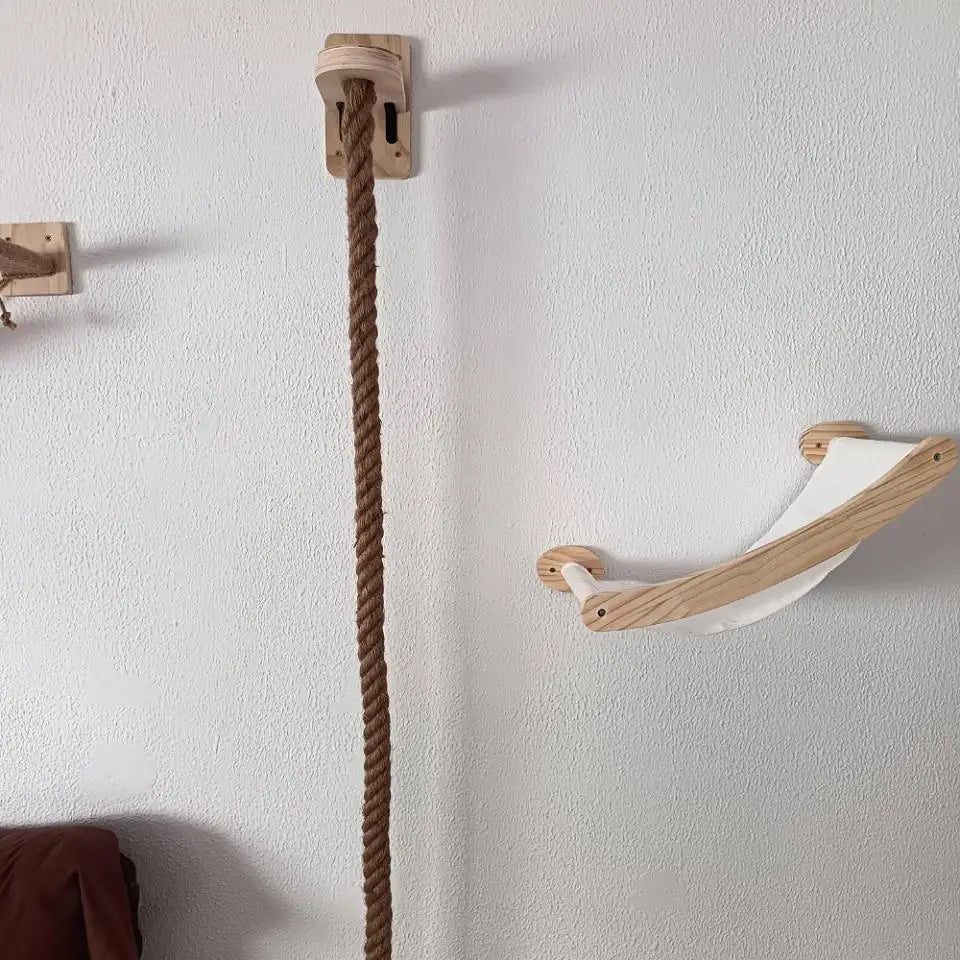 Wall-Mounted Cat Hammock and Climbing Stairs with Scratcher