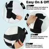 Instructions for putting on and adjusting an adjustable dog front leg brace with elbow support.