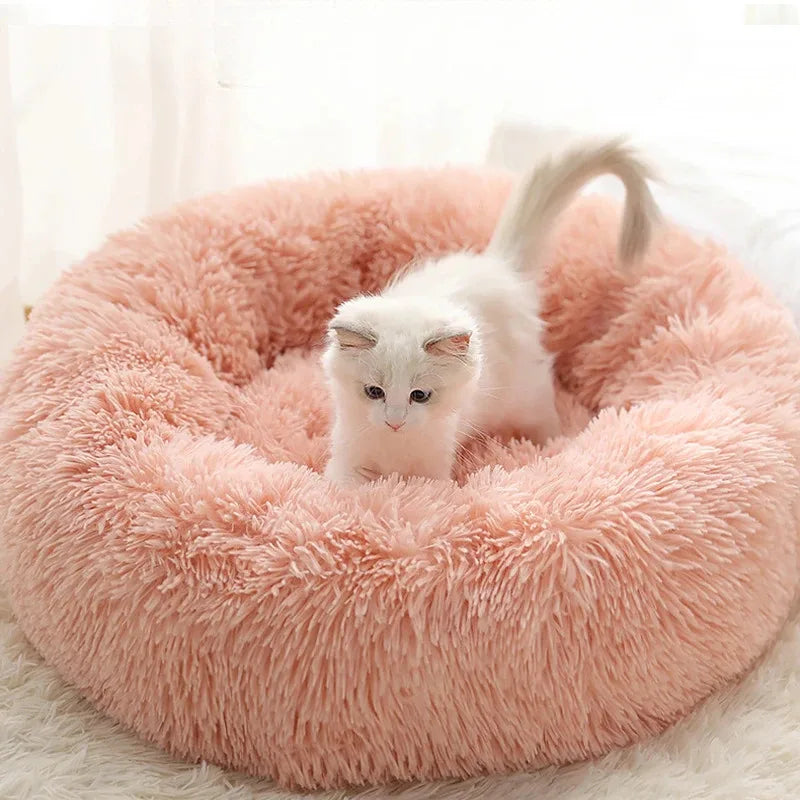 Cozy Plush Round Pet Bed with Detachable Washable Cover