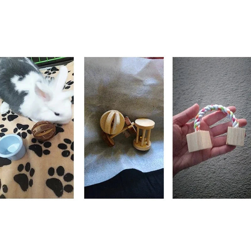 Natural Wooden Chew Toy Set for Small Pets – Guinea Pigs, Rabbits & Hamsters