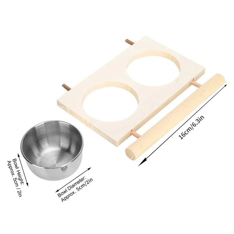 Abreuvoir et Mangeoire en Acier Inoxydable avec Pied en Bois