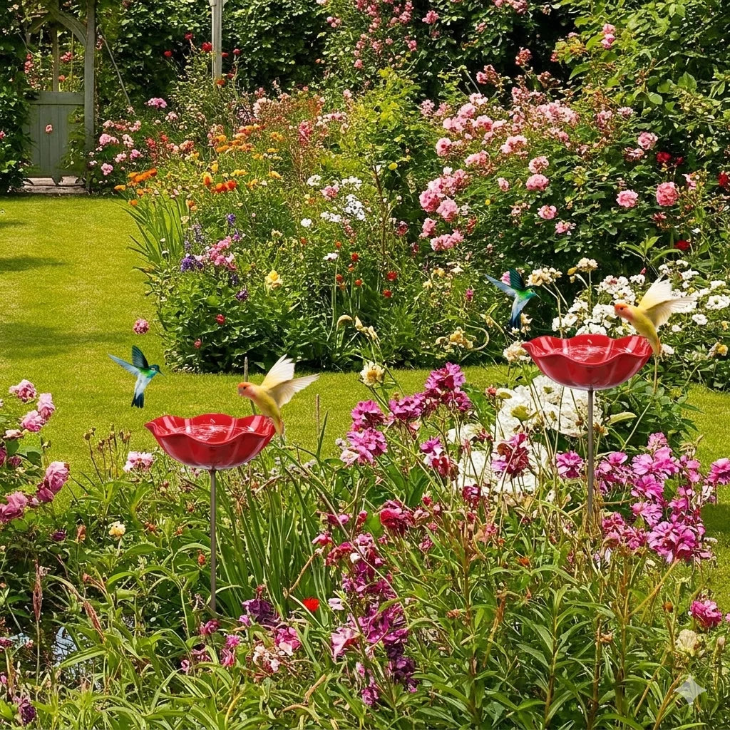 Decorative Flower Bird Feeder and Waterer for Garden