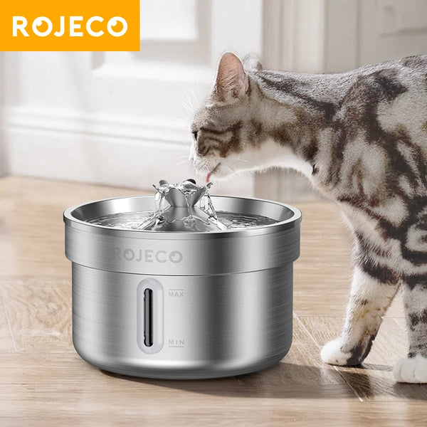 ROJECO نافورة شرب للحيوانات الأليفة من الفولاذ المقاوم للصدأ، موزع ماء