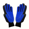 Pair of blue and black pet massage cleaning gloves for dogs and cats