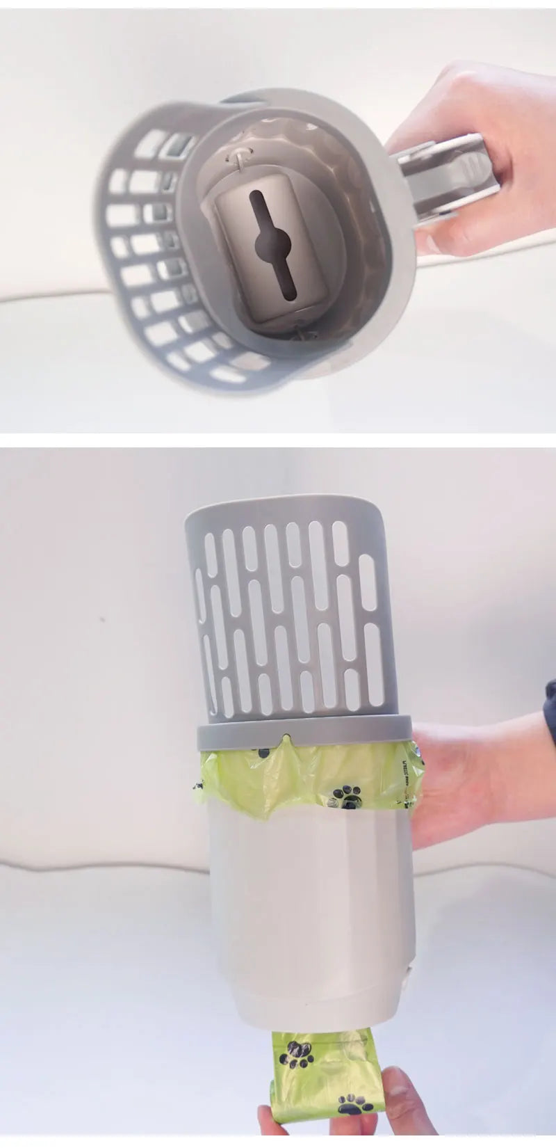 Pala para arena de gato autolimpiante con dispensador integrado