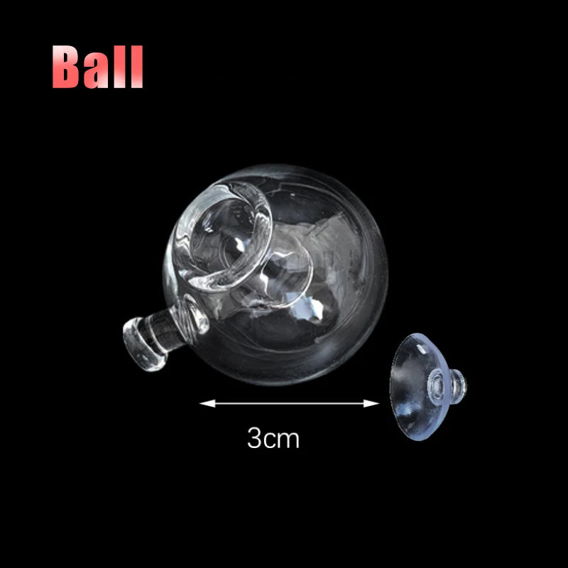 A clear glass ball shaped CO2 drop checker for aquariums, shown from above.