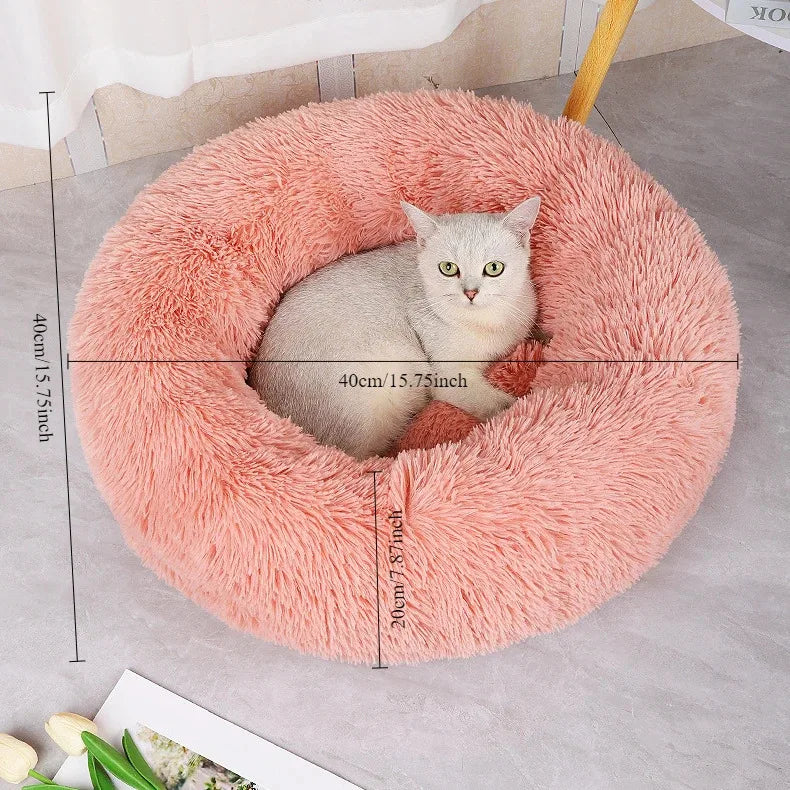 Cozy Plush Round Pet Bed with Detachable Washable Cover