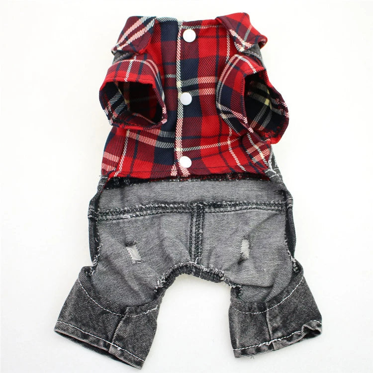 Classic Plaid Denim Jumpsuit for Small Dogs