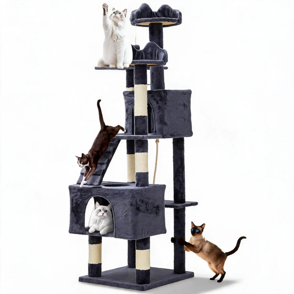 72-Inch Multi-Level Cat Tree with Scratching Posts, Condos & Hammock
