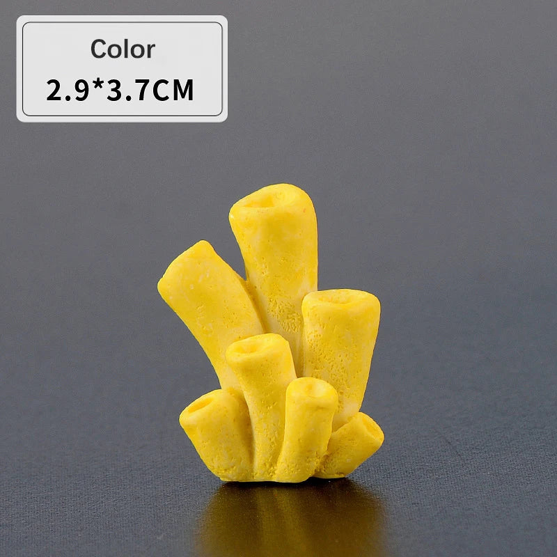 Yellow resin coral aquarium decoration with a cylindrical shape