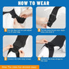 Instructions showing how to wear an adjustable dog knee and joint support vest brace