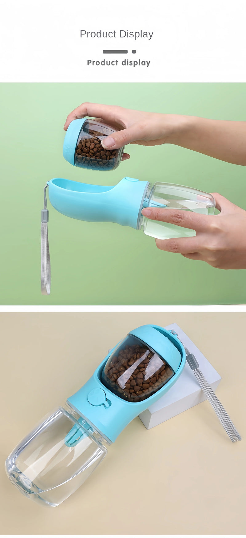 Bouteille d'eau portable pour animaux avec rangement pour nourriture