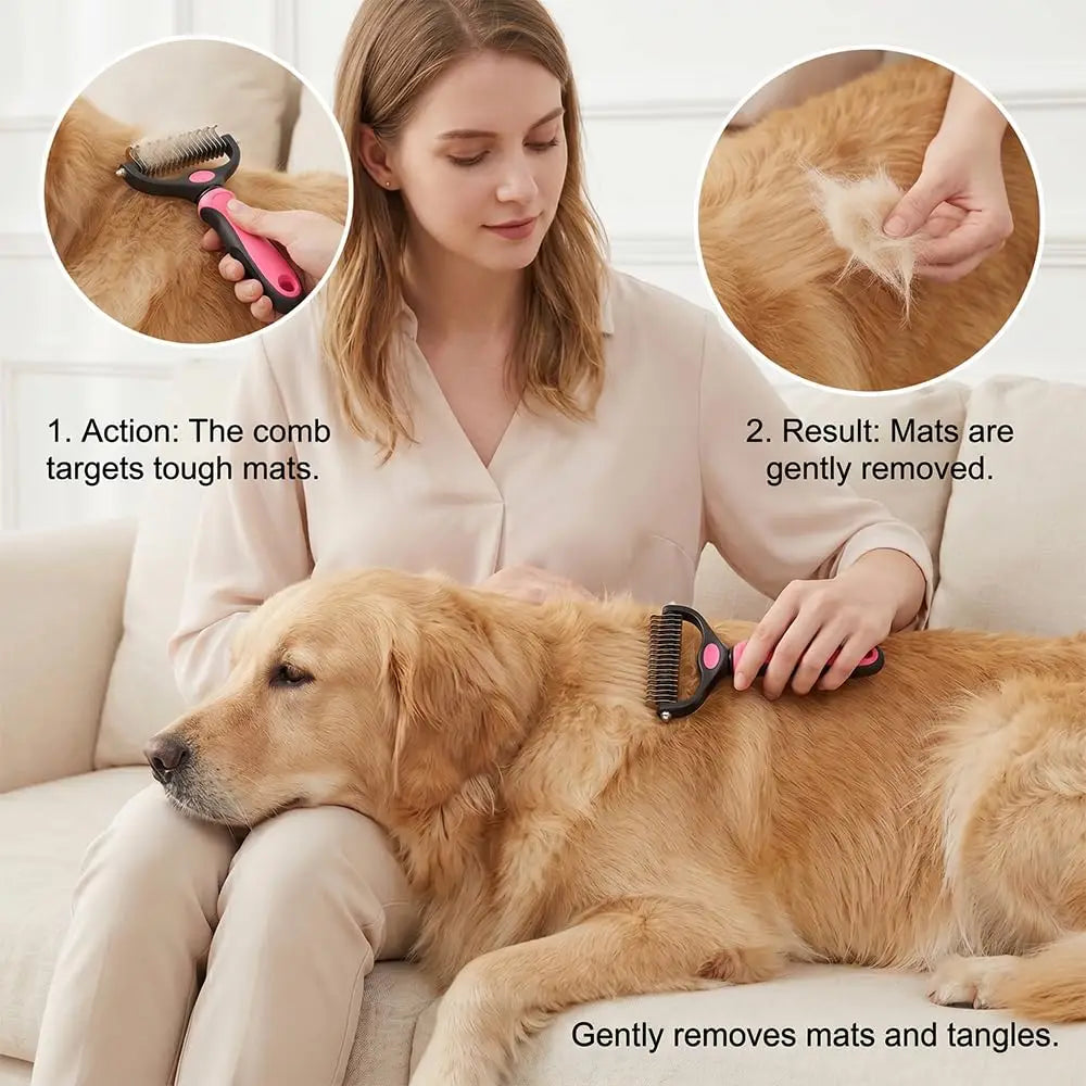 Dematting Comb for Dogs and Cats – Undercoat Rake for Long Hair, Tangles & Loose Fur