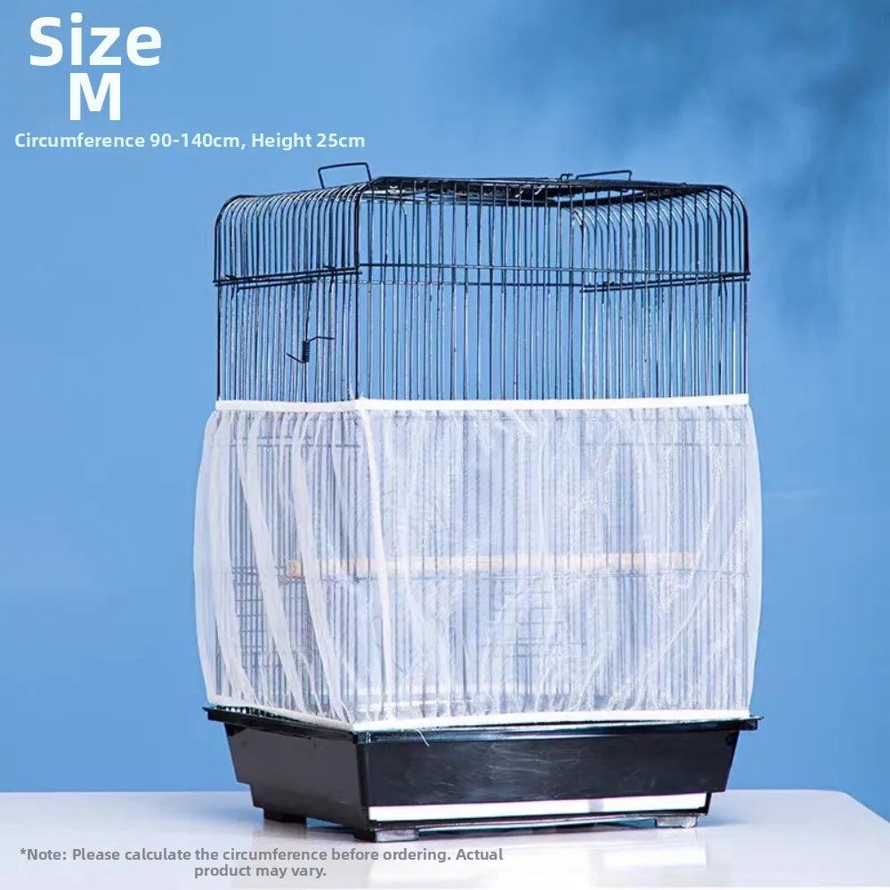 A black universal bird cage with a mesh cover and a wire cage is displayed on a white surface.