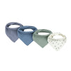 A pack of four cotton baby bibs with various printed designs for newborns.