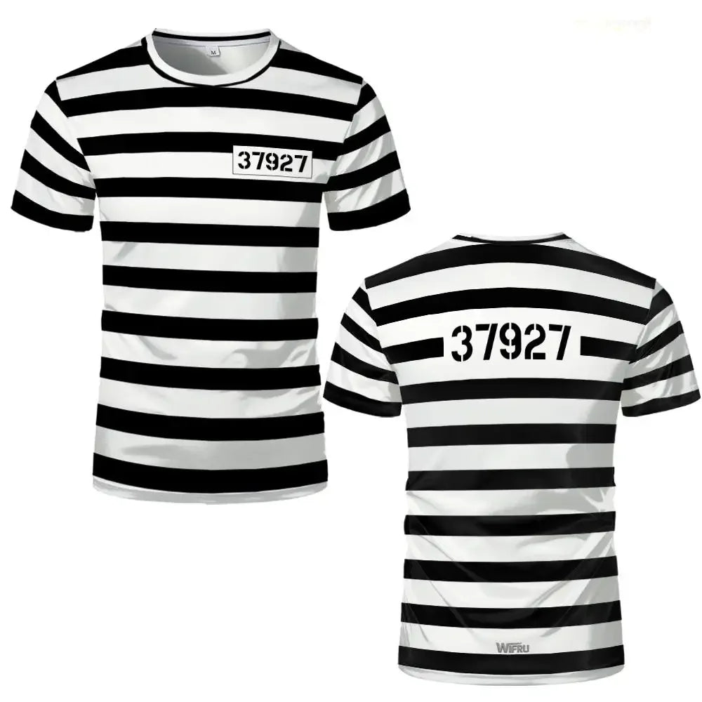 Classic Prisoner Striped T-Shirt for Halloween and Casual Wear