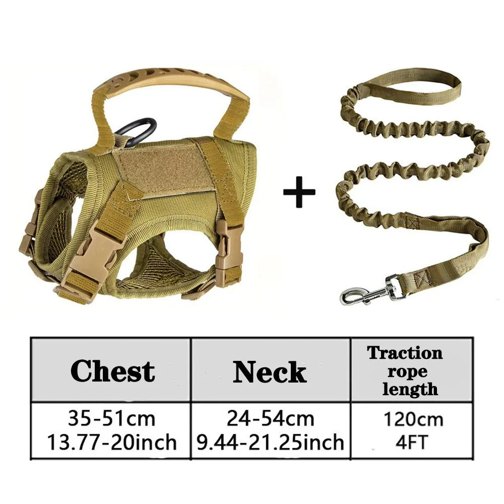 A beige mesh pet harness and neck collar with traction rope for training.